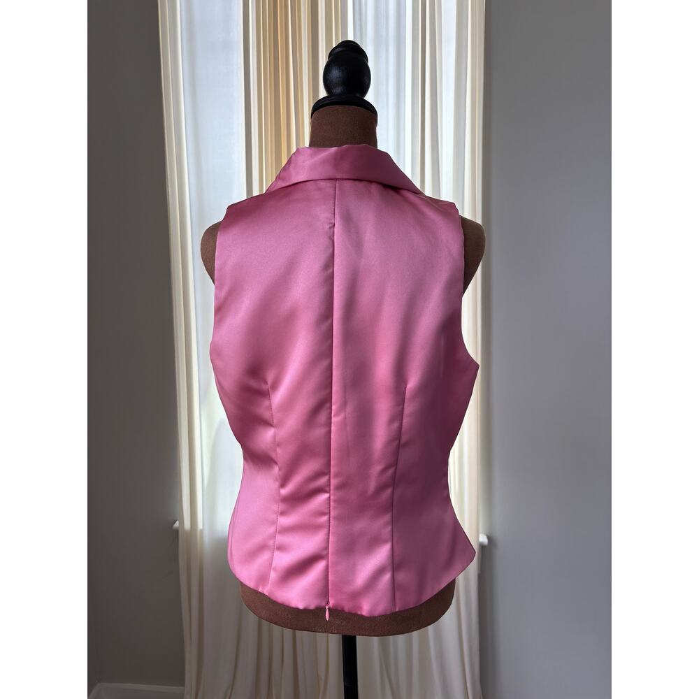 90s Vintage Dressbarn Top 10 Pink Satin Ruched Vest Button Office Siren Glam Y2K - Picture 15 of 15